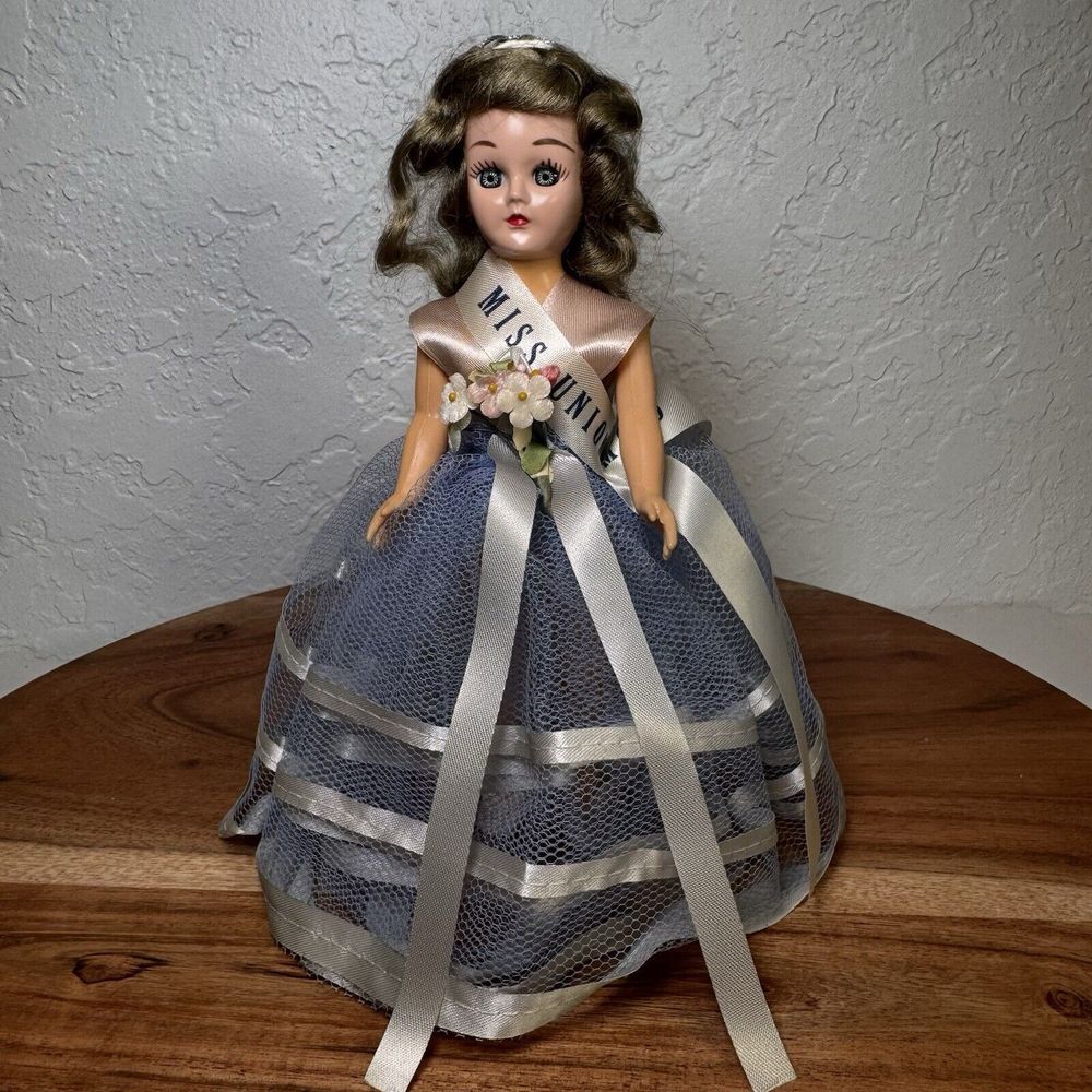Vintage Miss Union Maid Doll AFL-CIO  Beauty Queen Doll With Sash Blue Dress‎